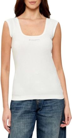 Pinko Pinko, Tops, Dames, Wit, M, Katoen, Ribbed Cotton Top