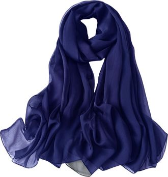 Lina & Lily Crinkled Chiffon Womens Scarf Shawl Wrap Spring Summer Sheer Silky Featherlight (Royal Blue)
