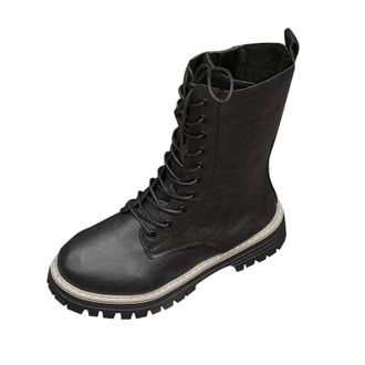 Generic Black Ladies Ankle Boots with Zipper and Lace-Up Design Thick Heel for Casual