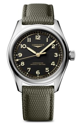 Longines Spirit Pilot NATO Strap Watch, 39mm in Black at Nordstrom