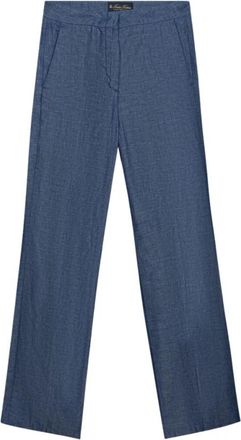 Brooks Brothers Straight Fit Katoen Linnen Broek - Dames - Wijde Broeken - Blauw - L - Katoen - Broeken