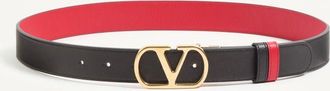 Valentino Garavani VLogo Signature Reversible Shiny Calfskin Belt - 30Mm / 1.2 In. Woman BLACK/PURE RED 065