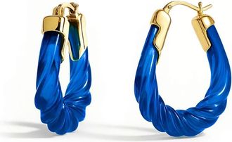 Gold & Honey Womens Rope Twist Oval Lucite Birthstone Hoop Earrings In September - Sapphire