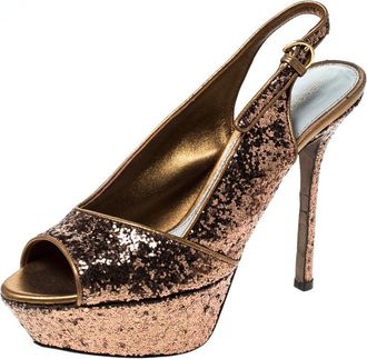 Sergio Rossi Metallic Gold Platform Slingback Peep Toe Sandals