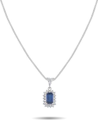 Luxury Bazaar Platinum 0.30 ct Diamond and 1.02 ct Sapphire Pendant Necklace MF11-010626