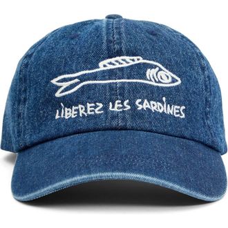 Clare Vivier Liberez les Sardines Embroidered Denim Baseball Cap at Nordstrom