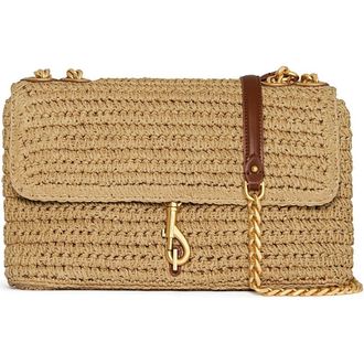 Rebecca Minkoff Medium Edie Straw Crossbody Bag in Natural/Tawny at Nordstrom