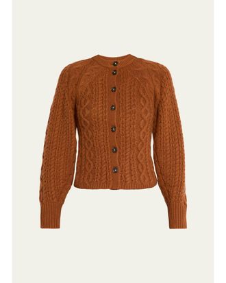 Guest In Residence Sculpted Cashmere-Wool Cable-Knit Cardigan