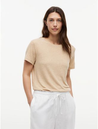 Tommy Hilfiger Womens Linen-Blend Crewneck T-Shirt - Beige - XXL