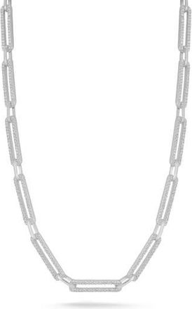 Sphera Milano Pav&eacute; Cubic Zirconia Paper Clip Chain Necklace in Silver at Nordstrom Rack