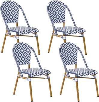 Beliani Conjunto De 4 Sillas De Jard&iacute;n Asiento De Rat&aacute;n Azul Y Negro Marco De Aluminio Conjunto De Interior Y Exterior Rifreddo