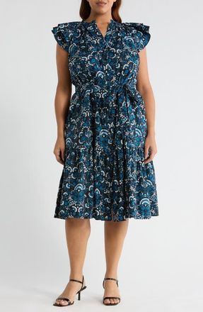 Sugarlips Etta Floral Button Midi Dress in Teal-Multi at Nordstrom, Size 2 X