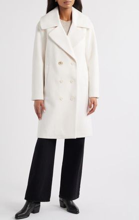 Bernardo Double Breasted Knit Coat in White at Nordstrom, Size Xx-Large