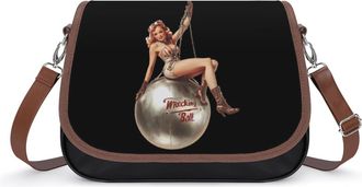 Generic Pin Up Woman Wrecking Ball Small Womens Crossbody Bags Shoulder Handbag with Adjustable Strap for Travel