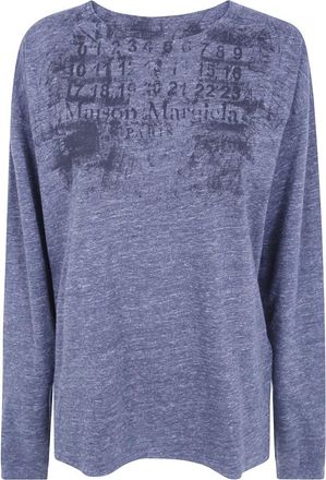 Maison Margiela Numbers Longsleeve T-shirt - Dames - Ronde hals truien - Blauw - M - Leer - Truien & Vesten