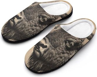 Generic Vintage Bison Smoking Mens House Slippers Memory Foam Washable Cotton Slip on Home Shoes