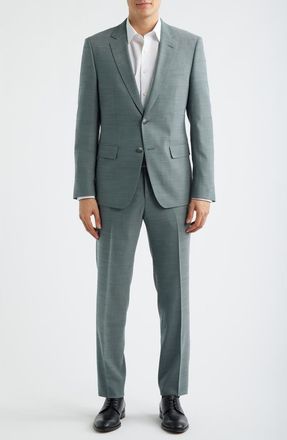 BOSS Huge Slim Fit Slub M&eacute;lange Suit in Open Green at Nordstrom, Size 42 Regular