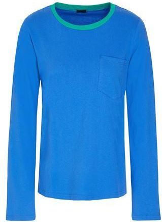 8 by YOOX ORGANIC COTTON JERSEY L/SLEEVE T-SHIRT W/ CONTRAST NECK TRIM