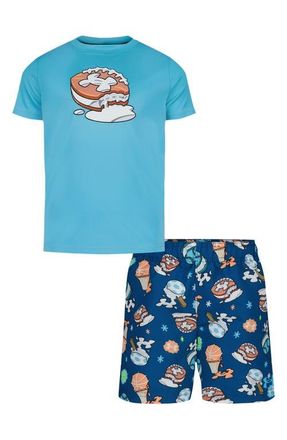 Under Armour Kids Ice Cream Rashguard & Swim Trunks Set in Fresco Blue at Nordstrom, Size 4T
