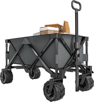 OUTSUNNY Carro Para Playa Plegable Carga 70 Kg Con Altura Del Manillar Ajustable Ruedas Delanteras Giratorias 360&deg; Y Marco De Acero Gris Oscuro