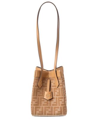 Fendi Fendi Origami Mini Ff Jacquard & Leather Shoulder Bag