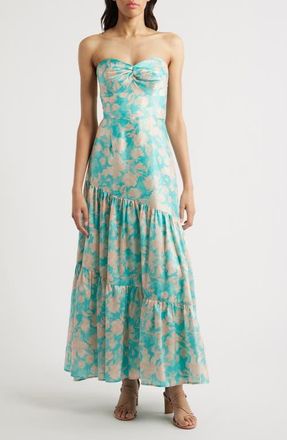 Hutch Phoebe Strapless Maxi Cocktail Dress in Teal Floral at Nordstrom, Size 10