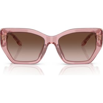 Tory Burch 53mm Irregular Sunglasses in Light Pink /Brown Gradient at Nordstrom