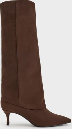 Charles & Keith Faux Suede Pointed-Toe Stiletto-Heel Knee-High Boots