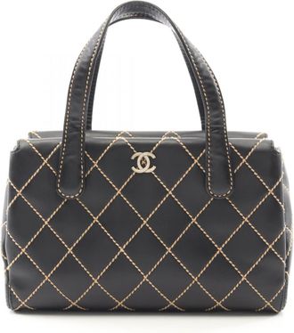 Chanel Wild Stitch Black Leather Tote Bag (Pre-Owned)