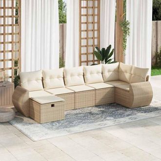 vidaXL Vidaxl - Set Sof&aacute;s De Jard&iacute;n 7 Piezas Y Cojines Rat&aacute;n Sint&eacute;tico Beige