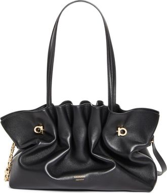 Ferragamo Medium Gancio Piercing Soft Leather Shoulder Bag in Nero at Nordstrom