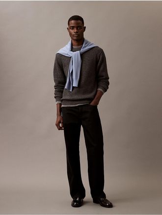 Calvin Klein Mens Wool Rib Blend Crewneck Sweater - Grey - S