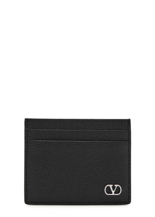 Valentino Garavani Vlogo Pebbled Leather Card Holder - Black - One Size