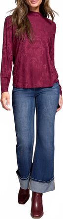 Tribal Long Sleeve Mock Neck Top In Wine