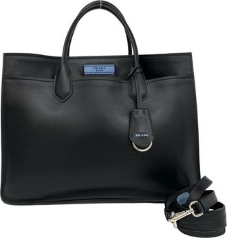Prada Black Leather Handbag Pouch Shoulder Bag Tote Bag (Pre-Owned)