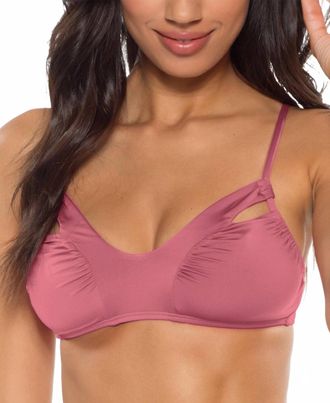 SOLUNA SWIM Under The Sun Ruched Cutout Bikini Top In Mulberry
