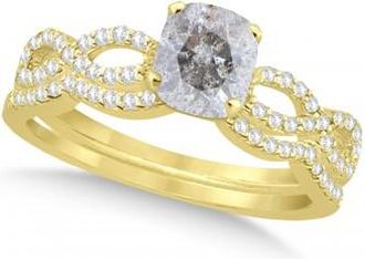 Allurez Infinity Cushion-Cut Salt & Pepper Diamond Bridal Ring Set 14k Yellow Gold (0.63ct)