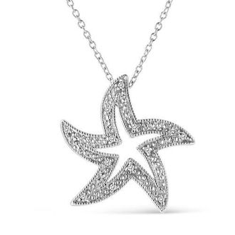 House of Brilliance 925 Sterling Silver Open Diamond Accent Starfish Pendant Necklace in White at Nordstrom