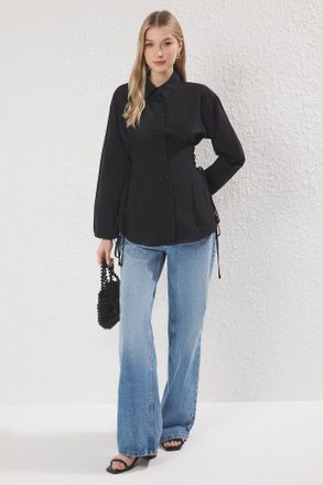 Trendyol Modest Dames Zwart Effen Lang Getailleerd Modest Overhemden