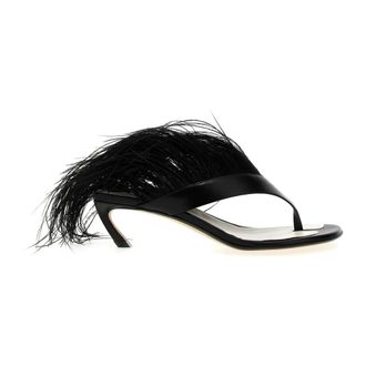 Lanvin Heeled Mules, female, Black, Size: 6 US Feather Swing Sandals