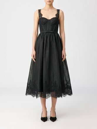 Zimmermann Abito bustier midi in lino e seta con inserti in pizzo e scollo a cuore