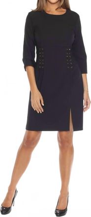 Joseph Ribkoff Lace-Up Three Quarter Sleeves A-Line Dress In Black