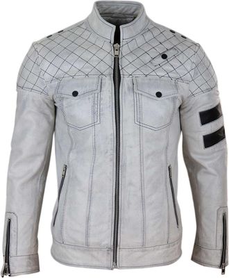 TruClothing Leather Racing Jacket Biker Stripes