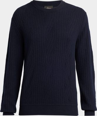 Brioni Mens Wool and Cashmere Cable Knit Crewneck Sweater