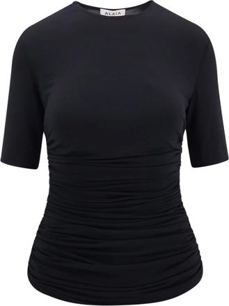 Alaia Geplooide Korte Mouw Tops Gemaakt in Itali&euml; - Dames - Blouses - Zwart - XS - Overhemden