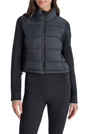 DKNY Womens Cropped Scuba Mixed Puffer With Pockets Black - Cream - Size Medium