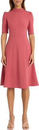 Donna Morgan Mock Neck Button Shoulder Fit & Flare Dress in Baroque Rose at Nordstrom Rack, Size 6