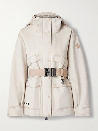 Moncler Giacca In Tela Con Cintura E Cappuccio Tarkine - Neutri