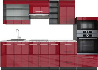 Vicco Mueble De Cocina Fame-line, Burdeos Brillo Intenso/antracita, 280 Cm, Et M&aacute;rmol