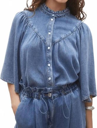 Suncoo Louise Buttoned Denim Blouse In Blue Jeans